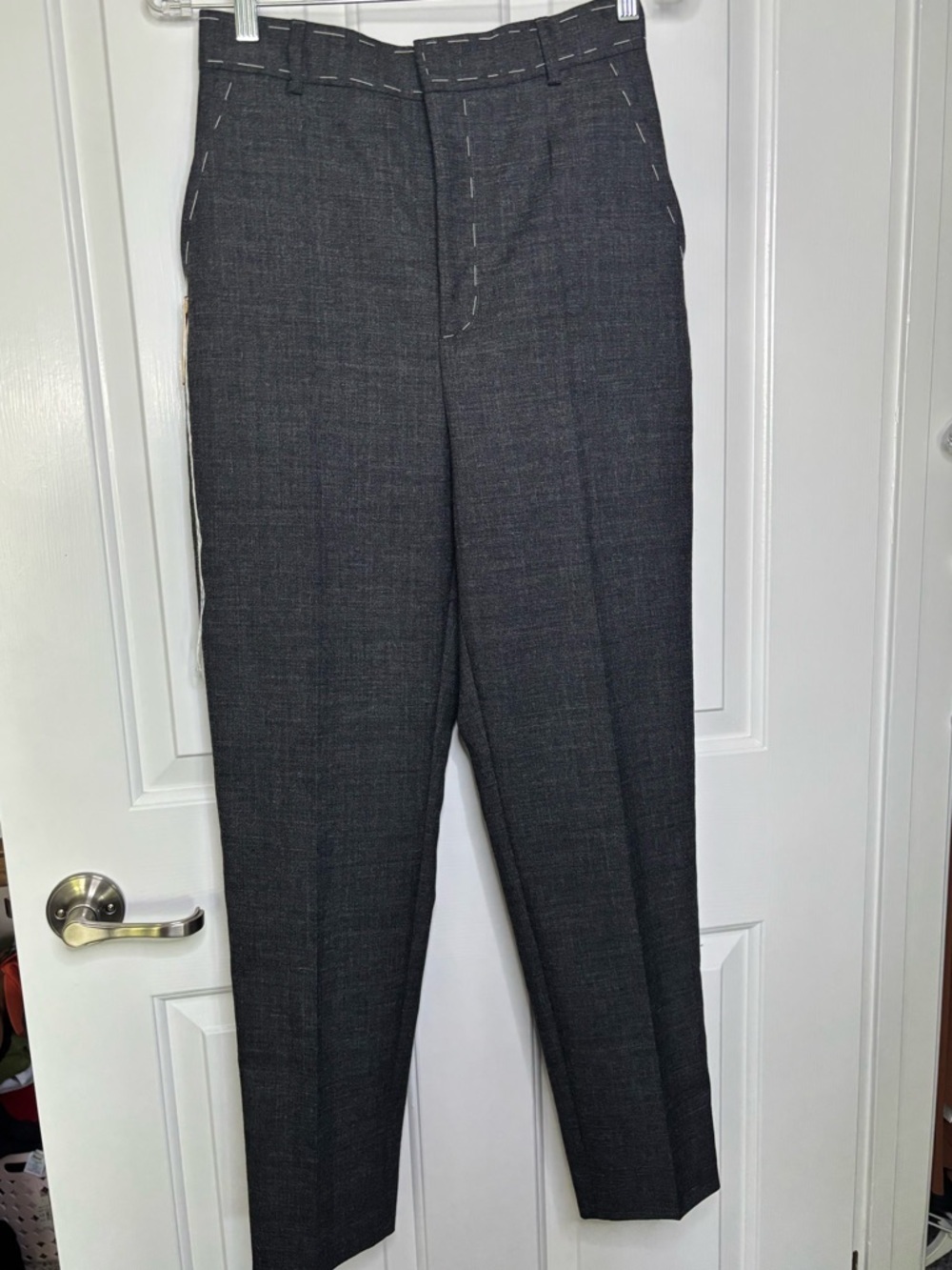 NWT Moschino Women’s Wool Charcoal Pants w White Stitching Detail Size 2